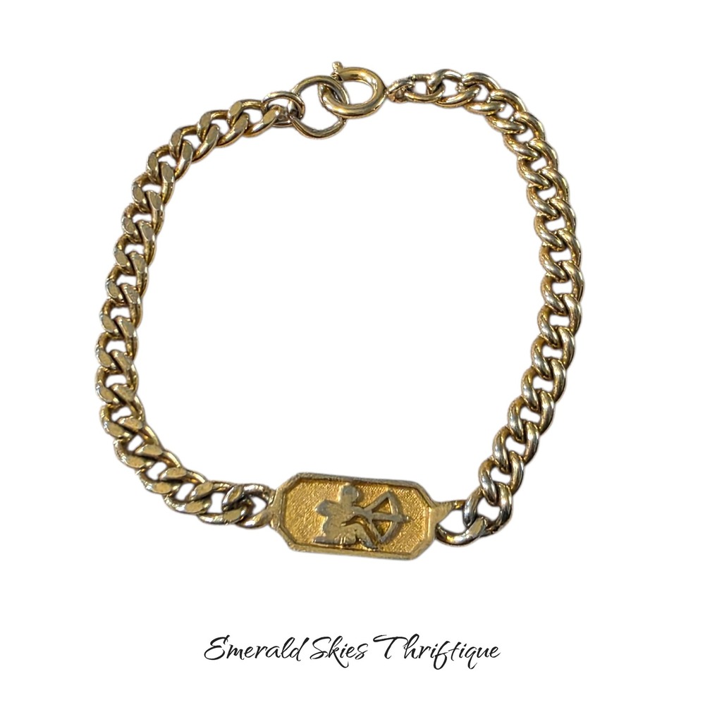 Vintage Crown Trifari‎ Sagittarius Gold Tone Bracelet,  8 inch free ship